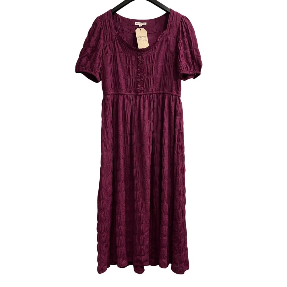Frye And Co Dress Womens L Purple Gauzy‎ Maxi Ruffle Open Knit Crochet Western